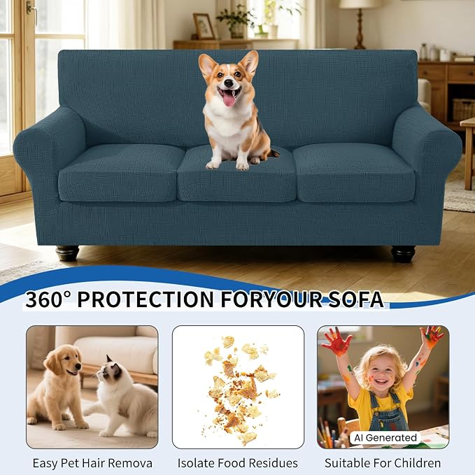 CYCMCAO 4 Piece Stretch Sofa Covers for 3 Cushion Couch, Non Slip Couch Covers for Sofa, Sofa Covers for Pets Washable, Couch Covers for Dogs,Kids (Forest Green), 71"-91" (3 Cushion Sofa) - Image 5