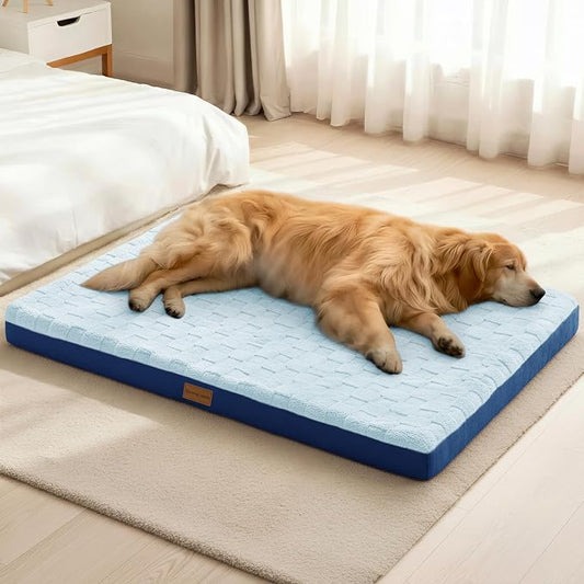 Patas Lague Orthopedic Large Dog Bed Washable Pet Crate Mat 36''X24'' Blue | Egg-Crate Foam Dog Couch For Large Sized Dogs, Waterproof Removable Cover, Soft Pet Bed With Nonskid Bottom by PatasLague