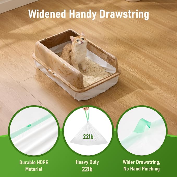 ZOMISIA Cat Litter Box Liners Large - 20 Count 37" x 18" Jumbo Litter Bags | Cat Litter Pan Liners with Drawstring, Extra Thick, Tear Resistant Heavy Duty, Easy Clean up for Litter Tray, Unscented - Image 4