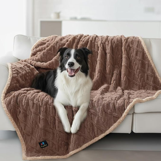 Luciphia Waterproof Dog Blanket, Reversible Sherpa Fleece for Couch Cover | Reversible waterproof pet blanket soft fleece machine washable protect couch bed, Khaki-thicken 65" x 57" by luciphia