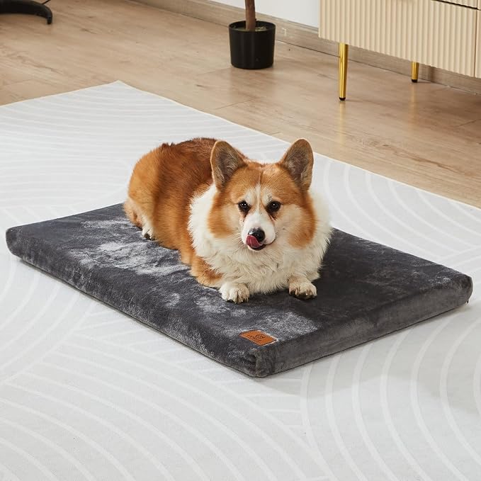 LIORCE Memory Foam Dog Crate Pad, Medium, 30-inch, Grey - Orthopedic Pet Bed Mat with Waterproof Lining, Removable Washable Cover, for Dogs & Cats - Image 9
