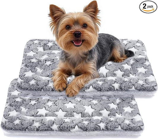 Mora Pets Dog Bed Crate Pad Ultra Soft Pet Bed with Cute Star Print Washable Reversible for Large Medium Small Dogs 23 x 18 inch 2 Pack Grey by MoraPets