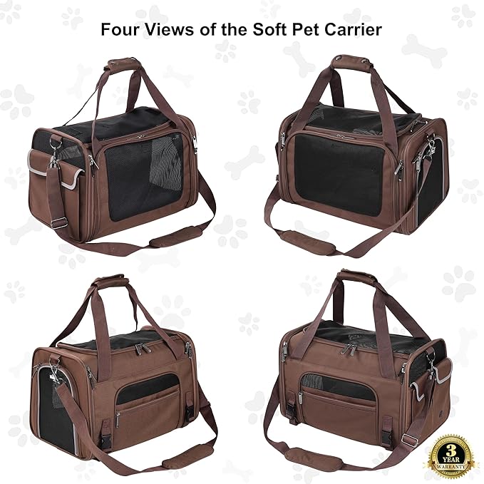 EliteField Deluxe Soft-Sided Pet Carrier (3 Year Warranty, Airline Approved), Travel Bag for Dogs, Cats & Small Pets, with Expandable Mat