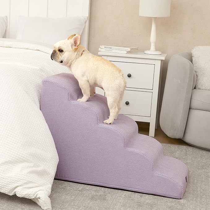 EHEYCIGA Curved Dog Stairs Ramp for High Beds 22.6" H, 5-Step Dog Steps for Small Dogs and Cats, Pet Stairs for High Bed Climbing, Non-Slip Balanced Pet Step Indoor, Lilac - Image 8