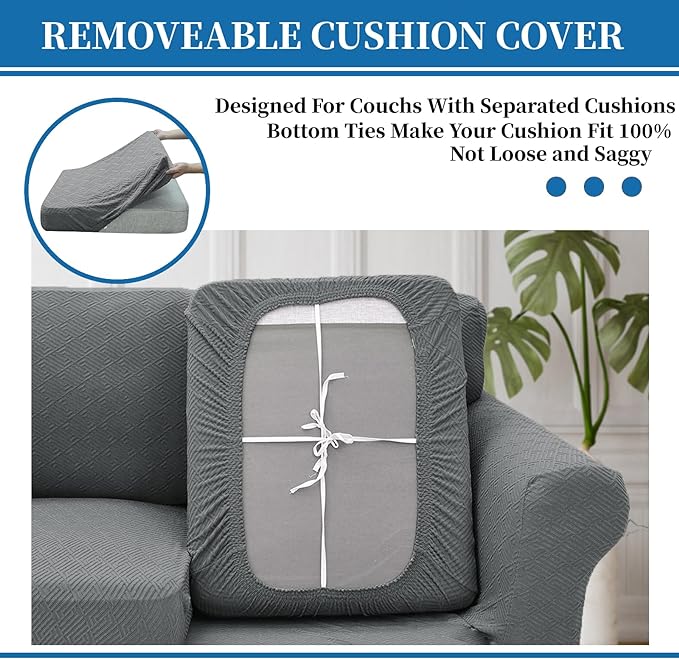 XINEAGE 2026 New 3 Pieces Couch Covers for 2 Extra Large Cushion Sofa Super Stretch Sofa Cover for 2 Large Seat Universal Loveseat Slip Cover for Living Room (Light Gray), 71"-91"(2 Cushions) - Image 6