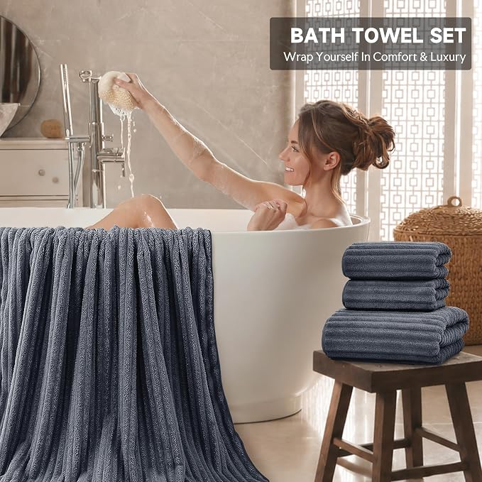 Extra Large Bath Towel Set 10 Piece, XL Bath Towels 35"x67" Oversized Bath Sheets, 280 GSM Microfiber Quick Dry Absorbent Towels, 5 Bath Sheets & 5 Hand Towels (Dark Gray) - Image 3