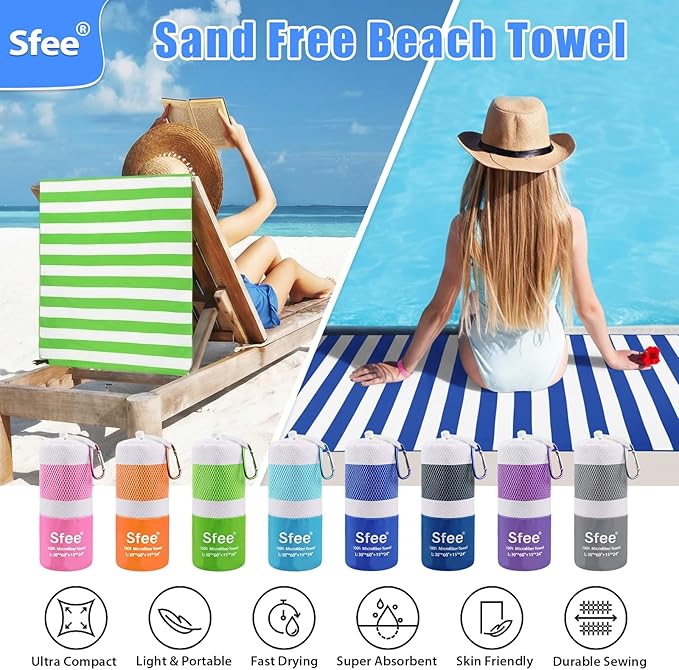Sfee 2 in 1 Microfiber Oversized Beach Towel, Quick Dry Towel Travel Towel Camping Towel Super Absorbent Compact Lightweight Sports Gym Towels for Beach,Gym, Hiking, Pool, Backpacking, Bath, Yoga - Image 3