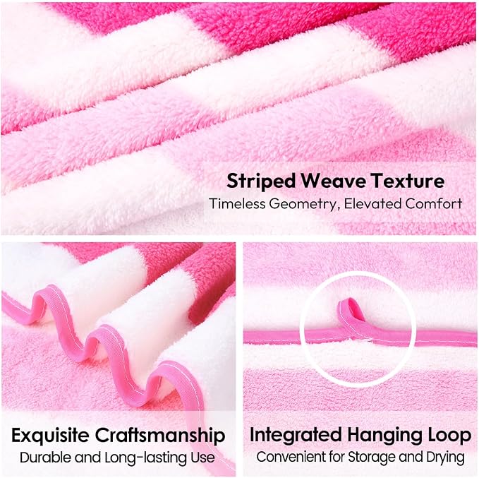 JML Microfiber Bath Towels Set of 4, Large Bathroom Towel for Adult, 30" x 60", Soft, Super Absorbent & Fast Drying, Use for Shower, Sauna, Sport, Fitness, Yoga, Cabana Stripe Pink - Image 3