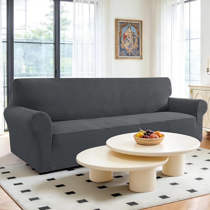 Stretch Sofa Cover Non-Slip Washable Furniture Protector | Stretch, 91"-110".Soft, Non Skid Foam, Elastic Bottom, Machine Washable, for Kids & Pets, Couch & Sofa, Dark Gray - Image 2