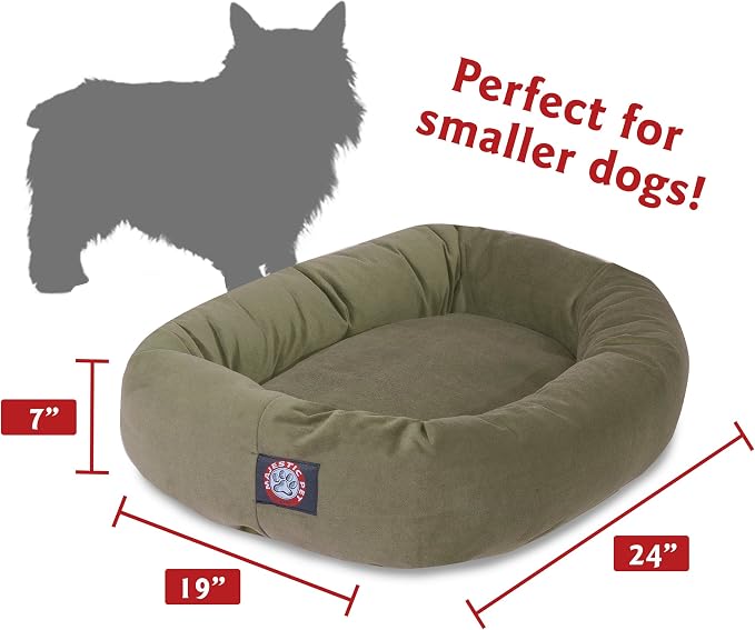 Majestic Pet 24 Inch Suede Calming Dog Bed Washable – Cozy Soft Round Dog Bed with Spine Support for Dogs to Rest their Head - Fluffy Donut Bed 24x19x7 (Inch) - Round Pet Bed Small – Sage - Image 3