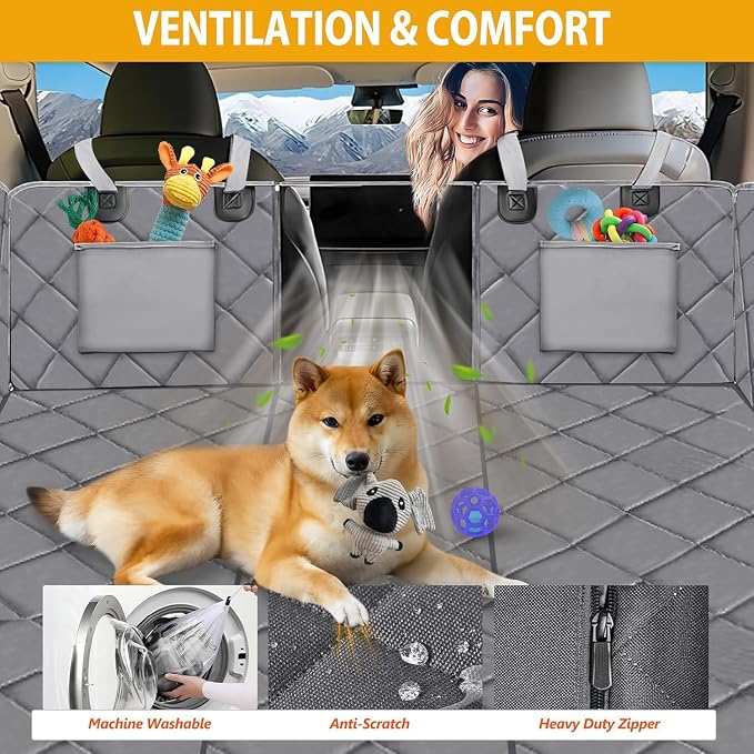 Back Seat Extender for Dogs-Large Space, Dog Car Seat Cover Hard Bottom Holds 420lb, Sturdy Backseat Extender for Dogs, Upgraded Waterproof Pet Car Bed Dog Hammock for Car, SUV, Truck, Grey - Image 6