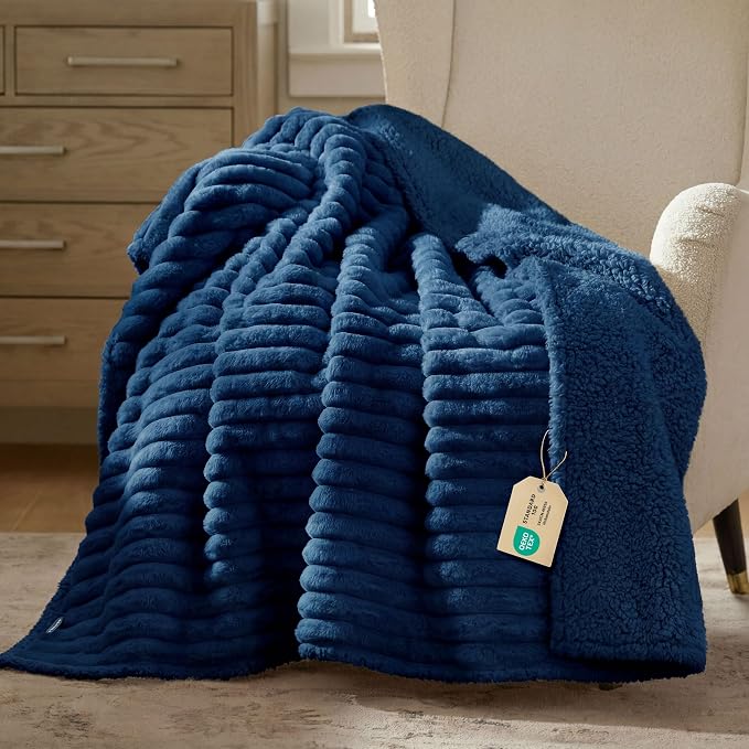 Bedsure ComfyFleece™ Waterproof Dog Blankets for Large Dogs,50x60 | Soft Plush Couch Cover,Washable Corduroy Fleece for Furniture Protector,Cozy Calming Reversible Pet Blanket, Navy Blue by Unknown