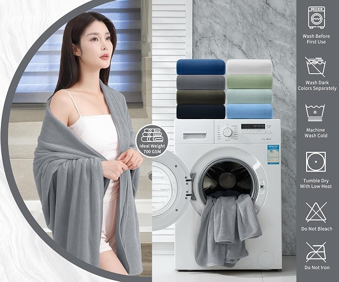 Extra Large Bath Sheet 4 Piece (35"x70")-Ultra Soft Oversized Bath Towel,Bath Sheet Towel Set for Bathroom Hotel,Plush Highly Absorbent Quick Dry Shower Towel Set for Adults,Bathroom Towel Grey - Image 6