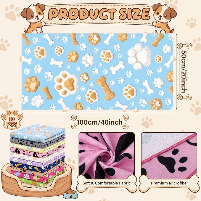 10 Pcs Dog Towels for Drying, 20"x40" Quick Drying Microfiber Pet Bath Towel, Dog Grooming Absorbent Towel with Cute Pattern, Soft Bathrobe for Large Medium Small Puppy Cat - Image 2