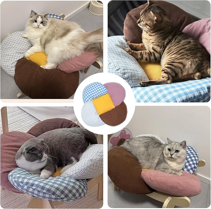 PACHIRA Elevated Cat Bed Wooden, Cat Couch Fluffy, Cat Sofa Flower for Indoor Cats, Raised Cat Bed with Washable Fluffy Cushion and Birch Wood, Cat Chair for Kitty and Puppy, Cat Furniture (Colored) - Image 8