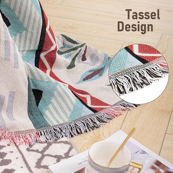 Homcosan Sofa Slipcovers Towel Reversible Geometrical Couch Cover for 2 Seat Sofa Blanket Boho Sofa Cover Sectional Couch Cover with Tassels Couch Protector for Pets, Kids - Image 7