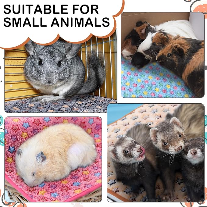 Tudomro 8 Pcs Absorbent Guinea Pig Blankets Washable Small Animal Fleece Bedding Cage Liners Reusable Pet Sleep Mat Pad Cover for Ferret Chinchilla Furniture Protection(Star,16 x 24 Inch) - Image 5