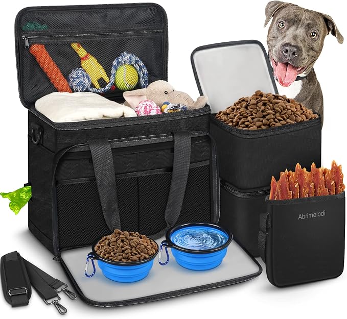 Mancro 6 Set Dog Travel Bag, Large Pet Travel Bag for Supplies Includes 2 Food Containers, 1 Travel Organizer for Dogs, 2 Collapsible Bowls, 1 Treat Pouch - Image 3