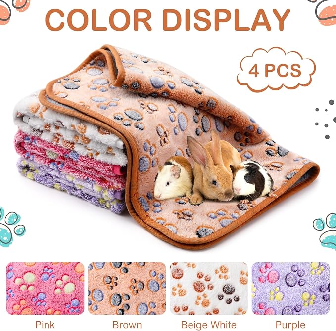 Reginary 4 Pcs Waterproof Guinea Pig Blankets Washable Small Animal Fleece Bedding Absorbent Guinea Pig Cage Liners Reusable Training Pee Pad Pet Sleep Mat for Hamster(Paw Print,28 x 14 Inch) - Image 7