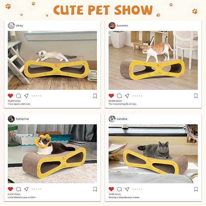COZIWOW Infinity Cat Scratcher Lounge Bed, Cardboard Cat Scratching Pad Board, Durable Cat Scratch Furniture Protector for Indoor Cats Kittens, Yellow - Image 7