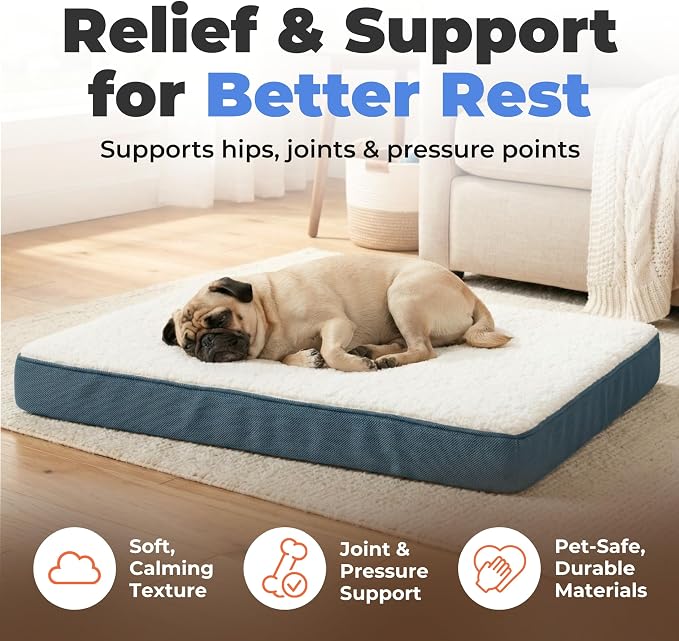 Best Pet Supplies Orthopedic Dog Bed with Memory Foam, Washable Dog Crate Mat for Small, Medium & Large Dogs, Thick Mattress for Crates, Kennels or Floor, Waterproof Pet Bed - Blue, 24 x 16 x 3 - Image 2