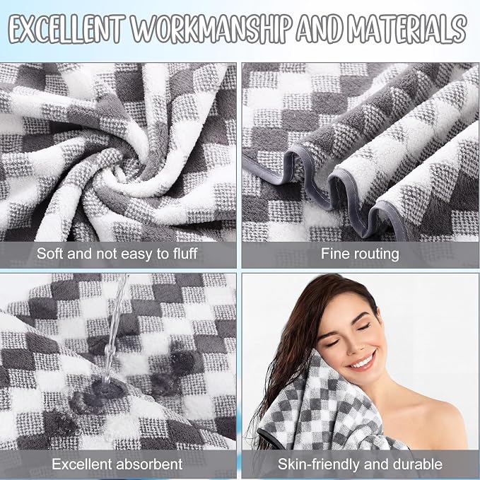 SmoothNovelty 16 Pack Microfiber Bath Towels Bulk 27'' x 60'' Oversized Size Bath Towel Highly Absorbent Extra Large Soft Drying for Beach Shower Summer Salon Sport Gym Party (Grid,Grey) - Image 3