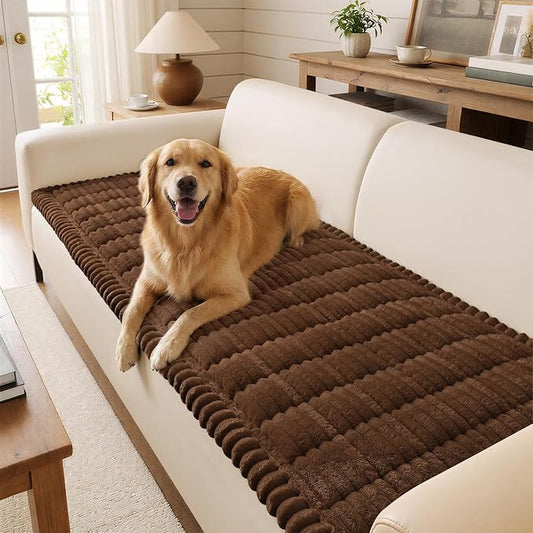 decorUhome Couch Cover for Dogs, Non Slip Fuzzy Thick Pet Sofa Protector | Pet Friendly, Soft Plush Fabric, Couch Covers for Sofa, Machine Washable, Fits 2-Cushion Sofa/Loveseat, Brown, 27.6" x 59" by decorUhome