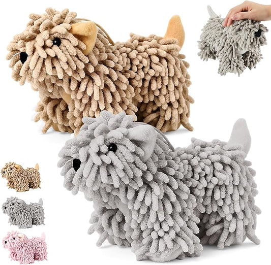 Tegeme 2 Pcs Chenille Dog Hand Towel Fuzzy Towel Absorbent Microfiber Soft for Bathroom Kitchen Washstand (Grey Brown,Standing Dog) by Tegeme