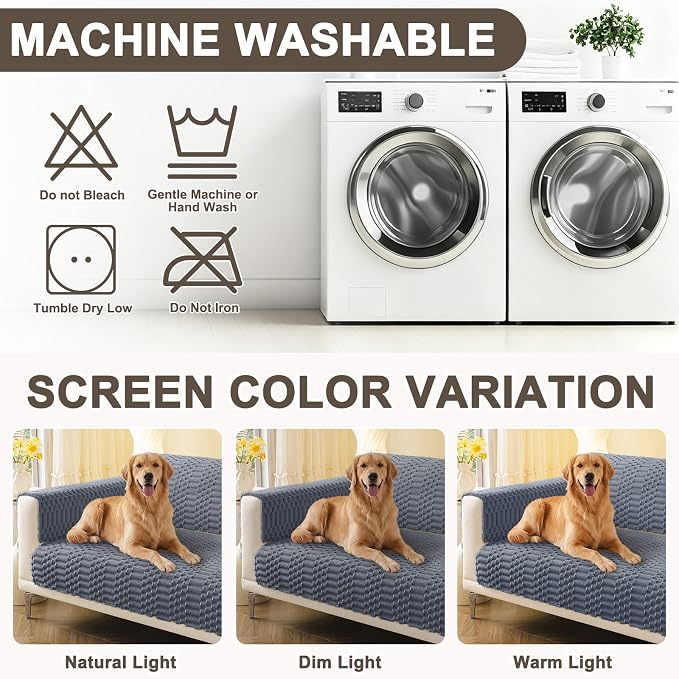 Smiry Waterproof Couch Covers for Dogs Washable, Non Slip Pet Sofa Cover | Plush Scratch Resistant Flannel Furniture Protector for Dogs, Grey, 36" x 94.5" - Image 9