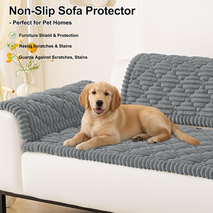 Smiry Couch Cover for Dogs Washable, Non Slip Fuzzy Pet Sofa Protector | Soft Thick Furniture Cover for Sofa, Loveseat and Sectional, Scratch & Pet Hair Resistant (Grey, 27.6" x 47") - Image 11