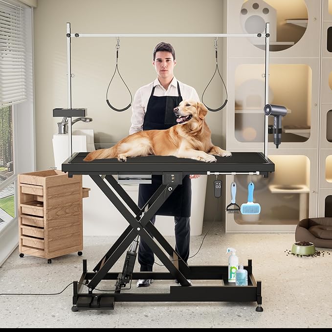 Electric Lift Pet Dog Grooming Table, Upgrade 50 Inch Heavy Duty 9'' -36'' Adjustable Height Professional Pet Grooming Table with Tool Organizer, Adjustable Overhead Arm for Large Dogs at Home, Black - Image 6