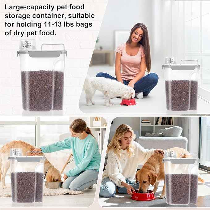 LEAWALK 10-13 Lbs Upgrade Capacity Dog Cat Food Storage Container, Pet Dog Treat Container, Airtight, Clear Bucket Body, With 2-Cup Scoop, Handle, Large Nozzle, 4-Safety Buckles, Easy to Clean, Gray - Image 7