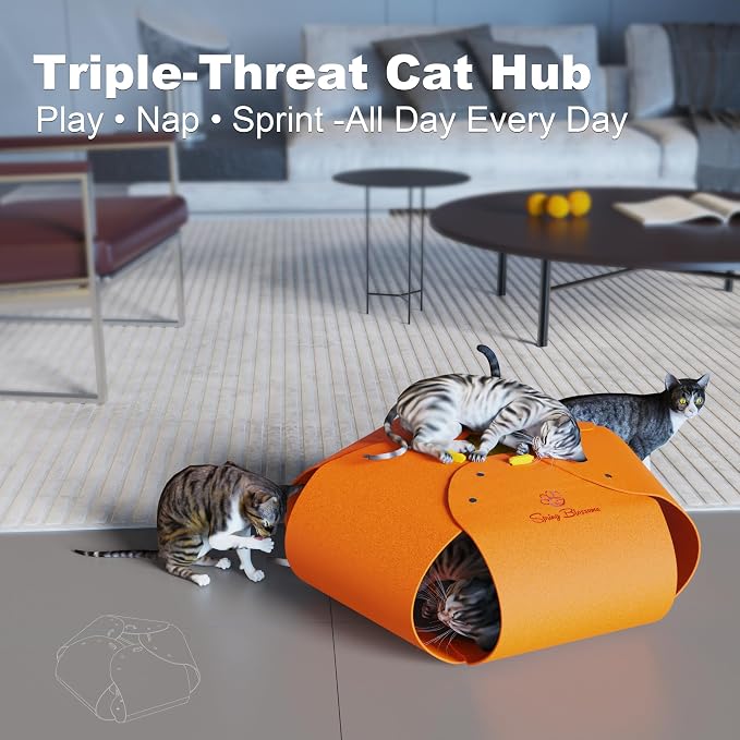 Cat Tunnel, Cat Cave for Indoor Cats Bed,Scratch Resistant Cat Toys for Medium Large Cats Hide and Seek Toy (Amber Orange) - Image 9