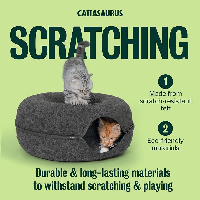 Cattasaurus Peekaboo Cat Cave for Multiple & Large Cats Up to 30-45 Lbs, Scratch Detachable & Washable Tunnel Bed, Comfy Donut Cat Cave (Dark Gray, Large) - Image 7