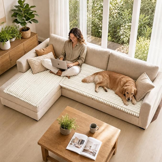 NAISI Pet Couch Covers for Sofa with Thick Filling and Non-Slip Bottom Sectional Sofa Covers Washable Friendly for Pets(2pcs/27.5"x59"+27.5"x70.8",Cream) - Image 2