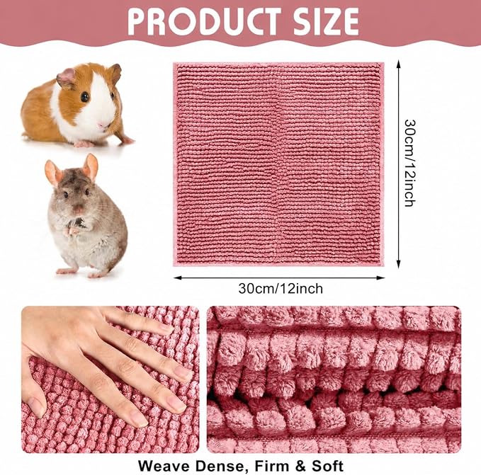 Amylove 4 Pcs Guinea Pig Cage Liner 12 x 12 Inch Washable Chenille Pee Pads Pet Dog Cat Bedding Training Mat Reusable for Small Animals Puppy Bunny Hamster Chinchilla - Image 2