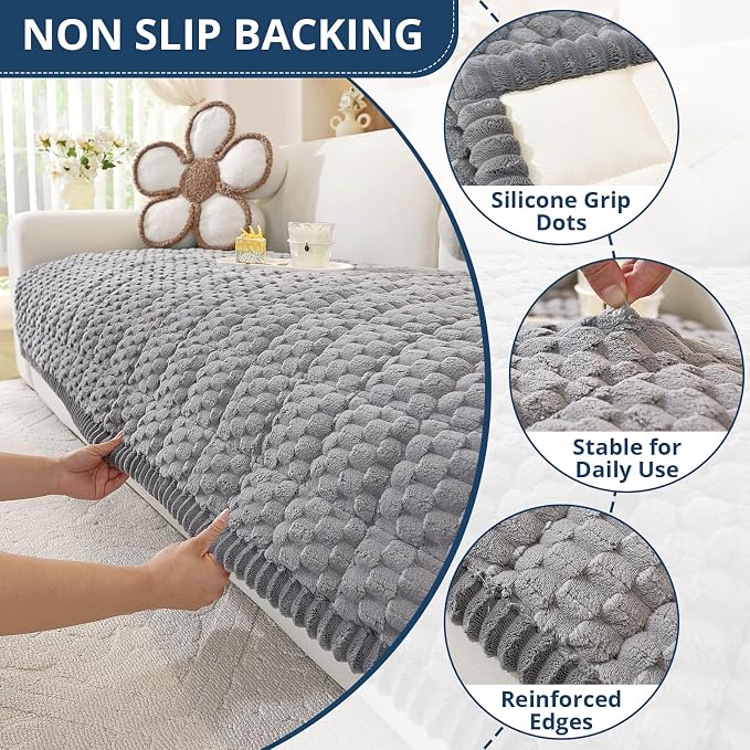 OstepDecor Couch Cover for Dogs, Washable Non Slip Sofa Cover for Pets, Soft Couch Covers for Sofa, Loveseat and Sectional, Furniture Protector Against Pet Hair & Scratches (27.6" x 86.6", Grey) - Image 5