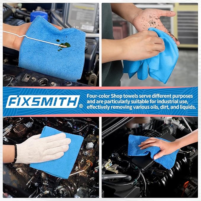 FIXSMITH Microfiber Cleaning Cloth, Shop Towels Bulk, 24 Pack Blue Microfiber Towels for Cars, All-Purpose Absorbent Cleaning Rags, Dust Cloth for Automotive, Mechanic, Garage, Bar, 12 x 11 inch - Image 7
