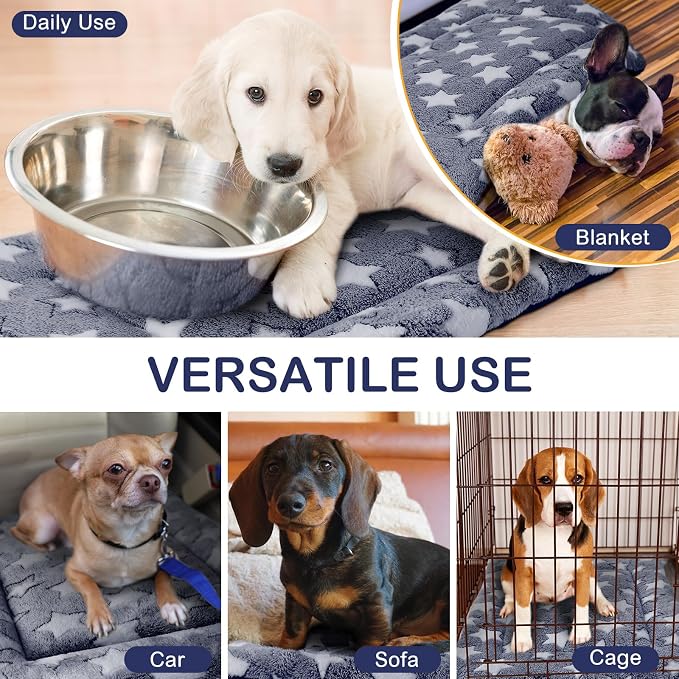 VitalCozy 4 Pcs Dog Crate Pads, Ultra Soft Warm Washable Anti-Slip Kennel Bed Mat for Pets, Reversible, Replaceable, Cage Liner for Small Medium Large Dogs and Cats(20 x 30 x 1.6 Inch,Star,Blue) - Image 4