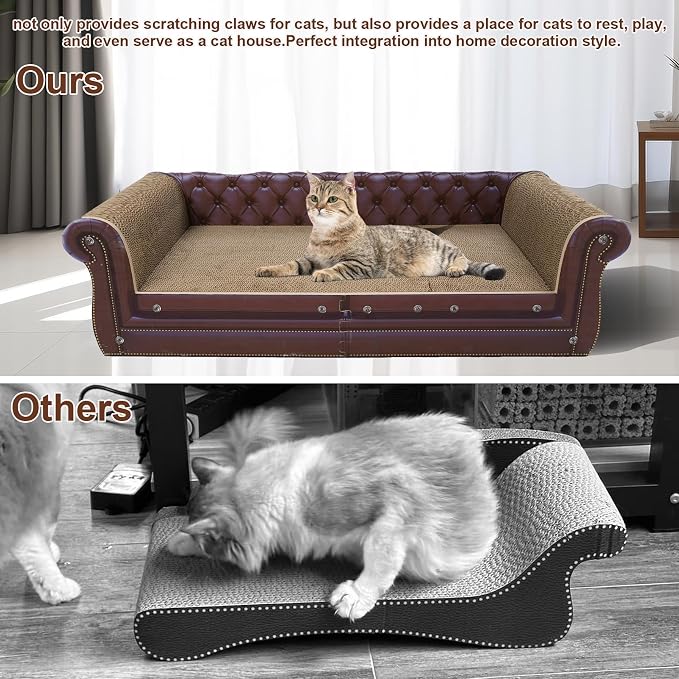 COOZMENT Scratching Sofa, Couch Shaped Thick Scratching Cardboard, Lounge Bed for Indoor Rest&Play, Sofa Scratcher Pad (Brown, 39.4" L X 14" W X 11" H) - Image 4