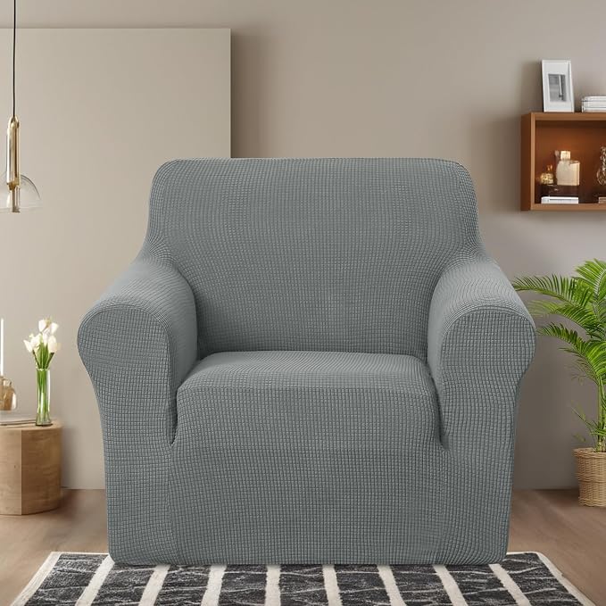 U-NICE HOME Stretch Recliner Chair Cover Armchair Slipcover, Grey | Furniture Protector, 1-Piece Chair cover, Washable, Pet friendly, Polyester Spandex Jacquard fabric - Image 2