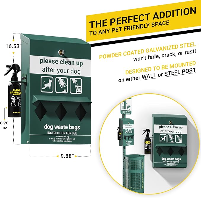 Original Glow in the Dark Dog Poop Station Outdoor - Triple Storage Pet Waste Station with Lock and Rain Guard - 600 Dog Poop Bags Included - Image 5