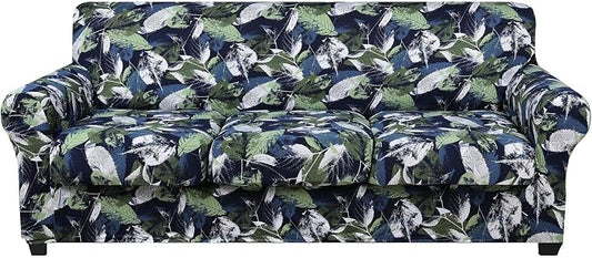 hyha Stretch Couch Covers, Sofa Cover for 3 Cushion Couch Pet Friendly | Floral Pattern, Printed, 4 Pieces, 3 Separate Cushion Sofa, Durable Anti-slip Washable Protector with Elastic Bottom for Dogs by hyha