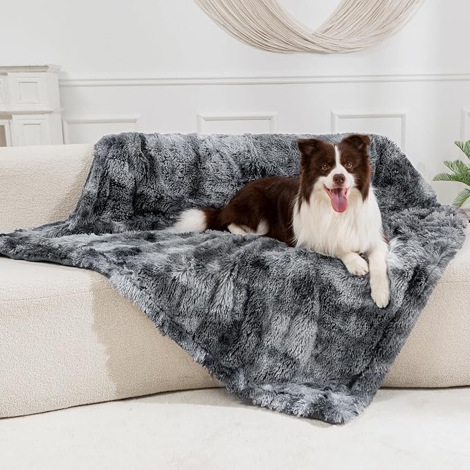 gogobunny Waterproof Dog Blanket for Couch & Furniture Protection - Super Soft Reversible Throw for Large Dogs & Cats, Calming Washable Fur & Sherpa Pet Blanket(60x80 Inch, Tie-dye Grey) by gogobunny