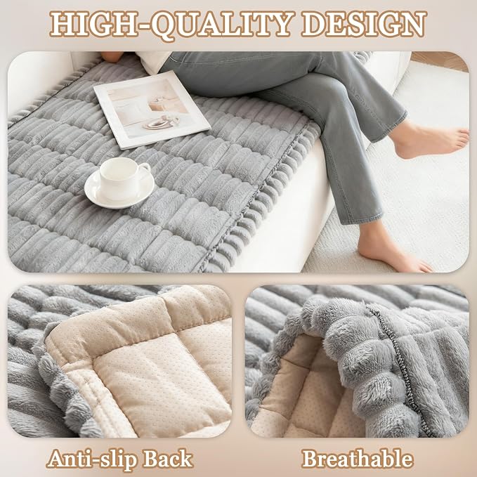 Couch Cover for Dogs, Non Slip Washable Sofa Protector Pet Friendly | Light Gray Fuzzy For 3 Cushion Couch, Protector for All Sofas (27.6" x 70.9") - Image 6
