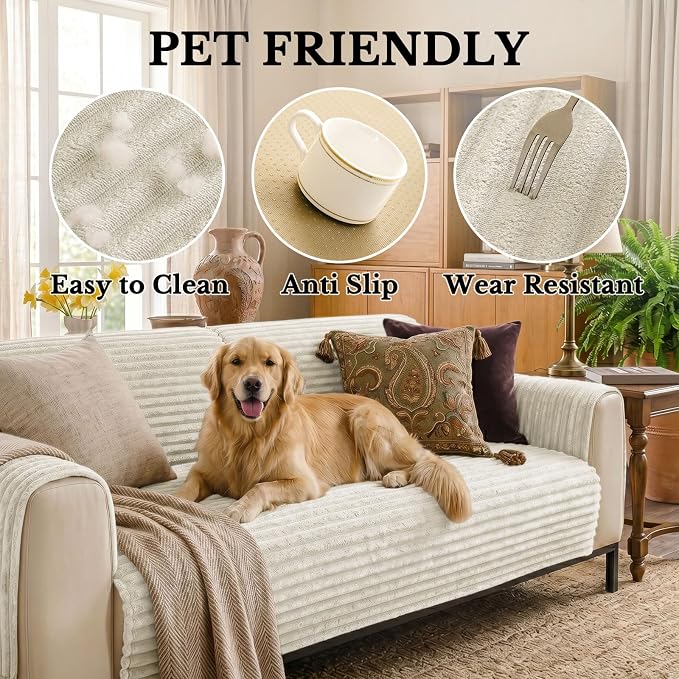 Smiry Waterproof Couch Cover for Dogs, Washable Non Slip Plush Protector | Waterproof Protection, Plush Flannel, Non Slip Backing, Pet Hair & Scratch Protection, Soft Cover (43" x 82.7") - Image 5