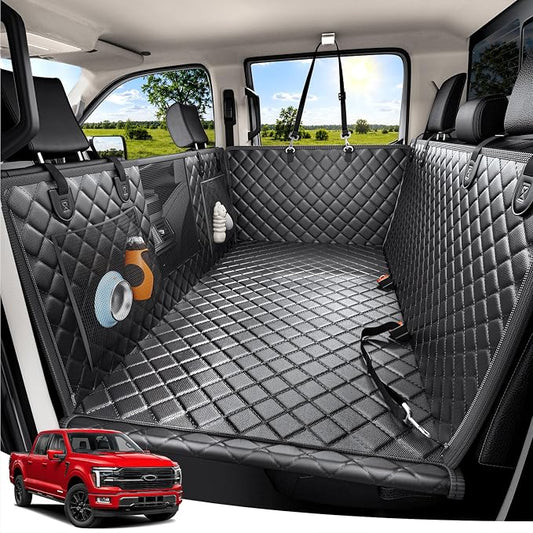 Zanch Heavy-Duty Dog Truck Seat Cover, Flat Solid Back Seat Extender for Multi Large Dogs, Hard Bottom Supports 450 lb, Waterproof Hammock Protector, XL for Full-Size Crew Cab Trucks & SUVs, Black by Zanch