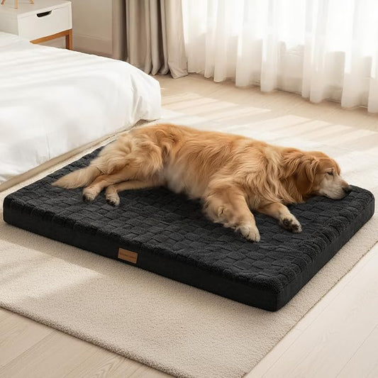 Patas Lague Orthopedic Large Dog Bed Washable Pet Crate Mat 48''X30'' Black | Egg-Crate Foam Dog Couch For Large Sized Dogs, Waterproof Removable Cover, Soft Pet Bed With Nonskid Bottom by PatasLague