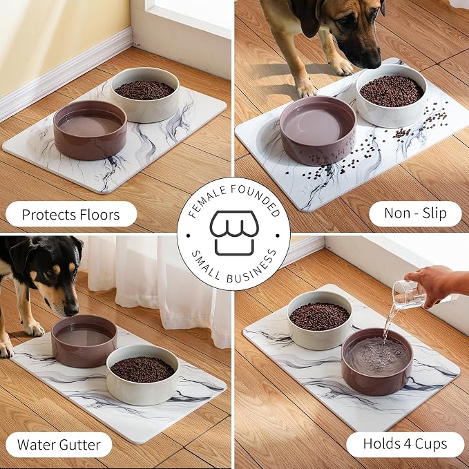 Diatomite Stone Pet Feeding Mat for Dog Cat Super Absorbent Diatomite Quick Drying Stone Dog Food Water Mat, Dog Mats for Food and Water with Non-Slip Station, Fast Dry Pet Mats,Marble White - Image 4