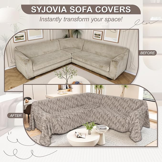1OO% Waterproof Sectional Couch Covers for Dogs L Shaped Corner Sofa Cover Washable Chenille Sofa Slipcovers Blanket Modern Jacquard Pet Furniture Protector (91"x276", Coffee Wave) - Image 6